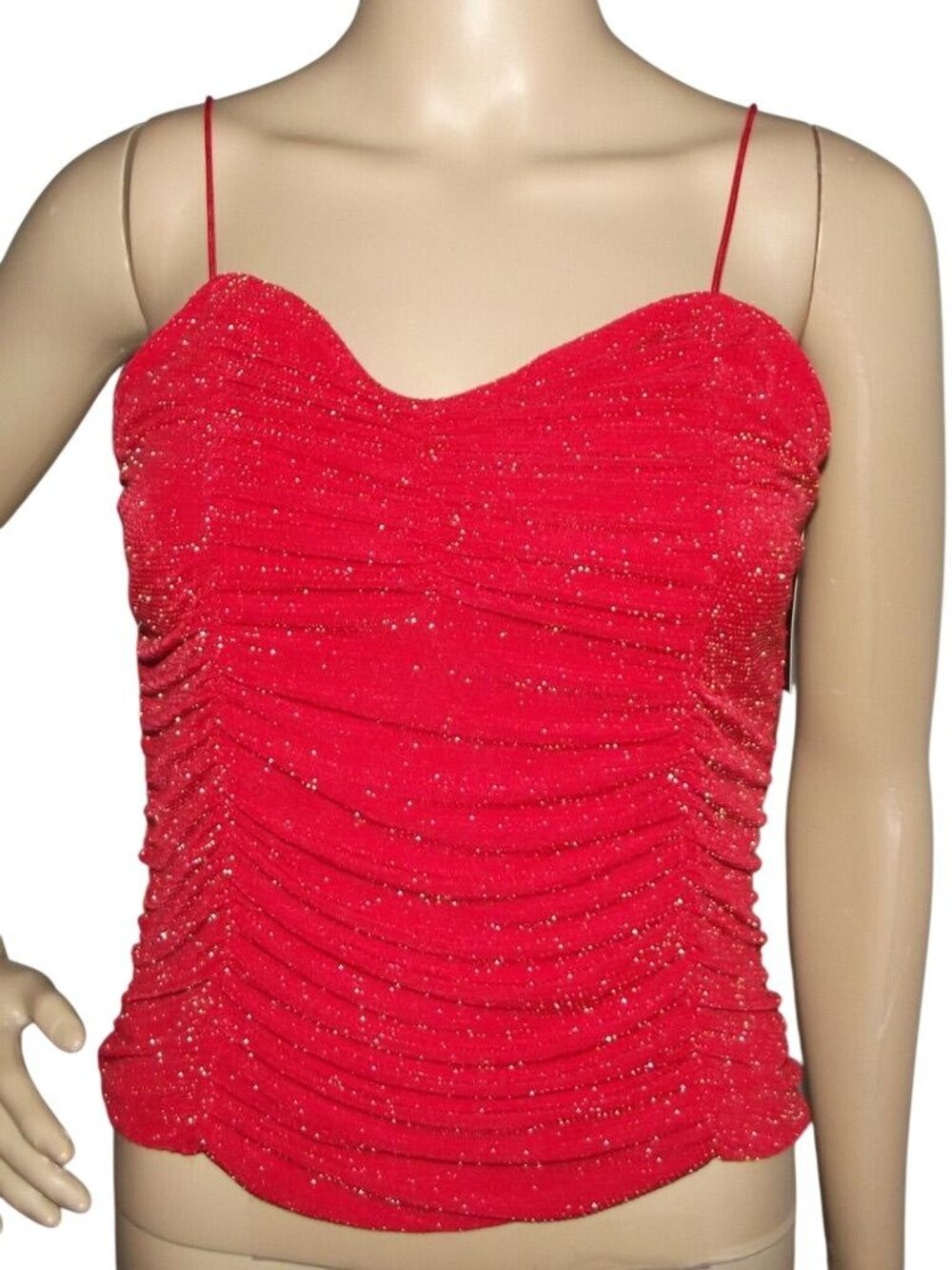 No Boundaries Shine Cami Womens Medium (7-9) Red ruched sparkle sleeveless tank